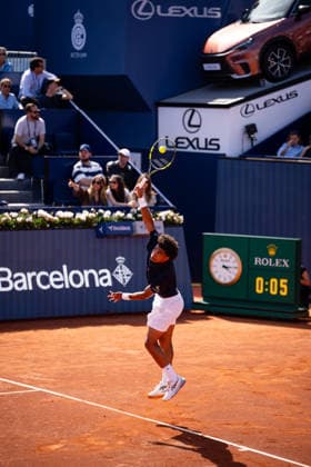ATP, Tennis Herren 500 - Final of Barcelona Open Banc Sabadell in Barcelona, Spain, 19, April, 2026. Final of Barcelona Open Banc Sabadell match between Andrey Rublev (RUS) and Arthur Fils (FRA) in Reial Club de Tennis Barcelona, Barcelona, Spain, on April 19, 2026. Arthur Fils (FRA) action. Barcelona Reial Club de Tennis Barcelona Barcelona Spain