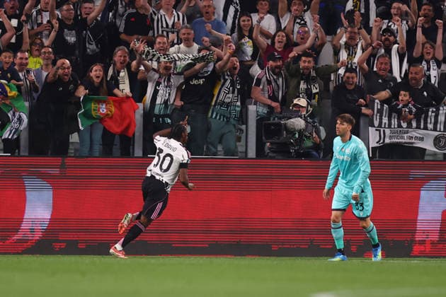 Jonathan David (Juventus Fc) celebrates after scoring his team s first goal, Serie A, Juventus FC v Bologna FC 1909 , Allianz Stadium, April 19, 2026, Turin, Italy.