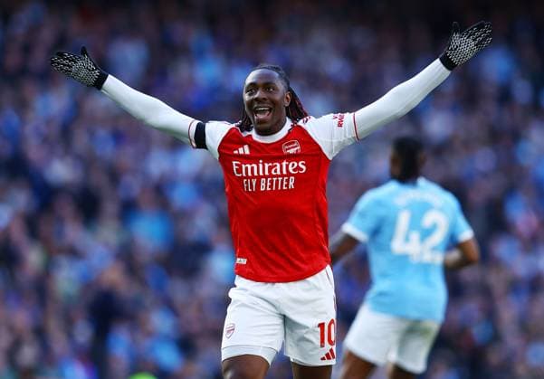 Eberechi Eze of Arsenal reacts Manchester City v Arsenal, Premier League, Football, Etihad Stadium, Manchester, UK - 19 Apr 2026Manchester Etihad Stadium United Kingdom EDITORIAL USE ONLY No use with unauthorised audio, video, data, fixture lists, club league logos or live services. Online in-match use limited to 120 images, no video emulation. No use in betting, games or single club league player publications. Copyright: xMattxWest Shutterstockx 16836204bo