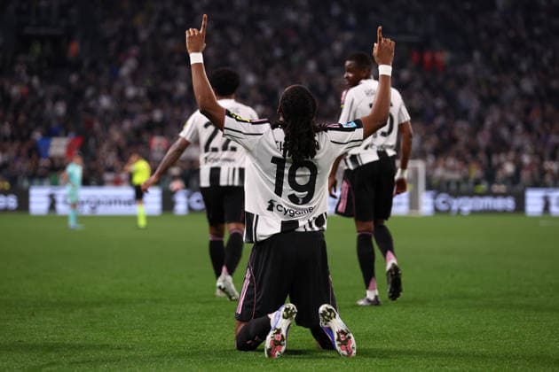 Khephren Thuram (Juventus Fc) celebrates after scoring his team s second goal, Serie A, Juventus FC v Bologna FC 1909 , Allianz Stadium, April 19, 2026, Turin, Italy.