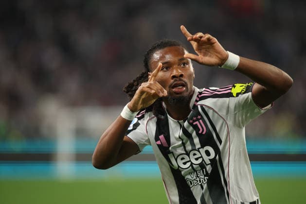 Khephren Thuram of Juventus FC celebrating after a goal during the Italian Serie A, football match between Juventus FC and Bologna FC on 19 April 2026, at Allianz Stadium Turin, Italy. Photo Nderim Kaceli  Copyright: xNderimxKaceli IPAxSportx xipa-agency.netx xx IPA_74088011 IPA_Agency_IPA74088011