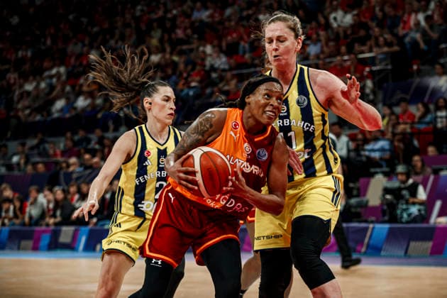 ESP Galatasaray Cagdas Faktoring v Fenerbahce Opet Final game Euroleague Women Final Six 2026 Kamiah Smalls, Olcay Cakir and Emma Messeman during the Euroleague Women final game between Galatasaray Cagdas Faktoring and Fenerbahce Opet played at Principe Felipe Arena on April 19, 2026 in Zaragoza, Spain Zaragoza Spain Basketball Copyright: xDanielxMarzo AgenciaxLOFx