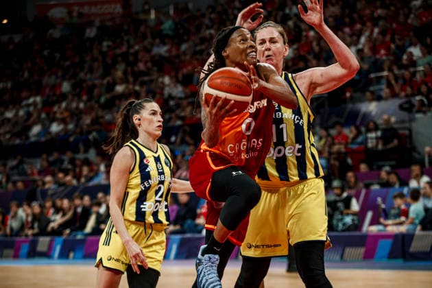 ESP Galatasaray Cagdas Faktoring v Fenerbahce Opet Final game Euroleague Women Final Six 2026 Kamiah Smalls, Sevgi Uzun and Emma Messeman during the Euroleague Women final game between Galatasaray Cagdas Faktoring and Fenerbahce Opet played at Principe Felipe Arena on April 19, 2026 in Zaragoza, Spain Zaragoza Spain Basketball Copyright: xDanielxMarzo AgenciaxLOFx