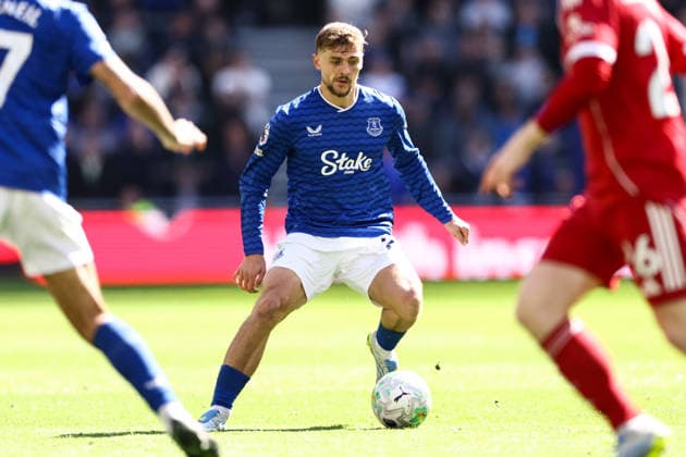 Everton gegen Liverpool 19 April 2026, Liverpool Premier League Fußball Everton gegen Liverpool Kiernan Dewsbury Hall of Everton Foto Jacques Feeney Abseits Liverpool UK  Copyright: xJacquesxFeeneyx xOffsidexOffside