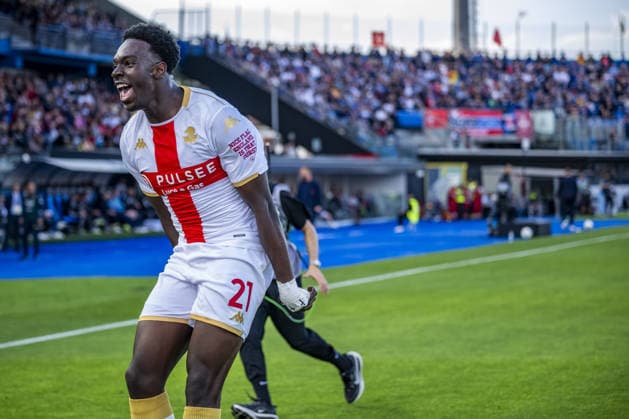 JEFF EKHATOR S CELEBRATION AFTER GENOA S FIRST GOAL during Pisa SC vs Genoa CFC, Italian soccer Serie A match in Pisa, Italy, April 19 2026  Copyright: xJacopoxCane IPAxSportx xipa-agency.netx xx IPA_74088817 IPA_Agency_IPA74088817