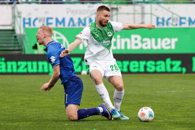 19 04 2026, xgrfx, Soccer 2 Bundesliga, SpVgg Greuther Fuerth SV Darmstadt 98 v l Kai Klefisch SV Darmstadt , Doni Arifi Greuther Fürth DFL DFB REGULATIONS PROHIBIT ANY USE OF PHOTOGRAPHS as IMAGE SEQUENCES and or QUASI VIDEO Fuerth