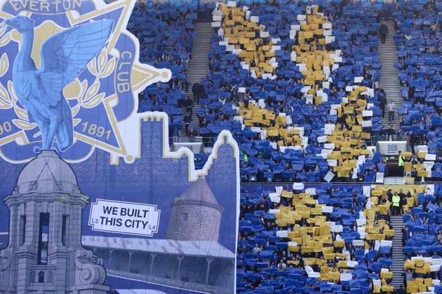 Everton gegen Liverpool 19 April 2026, Liverpool Premier League Fußball Everton gegen Liverpool Das Everton-Tifo wird angezeigt Foto Jacques Feeney Abseits Liverpool UK  Copyright: xJacquesxFeeneyx xOffsidexOffside