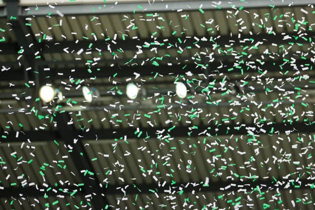 Fürth, Germany 19 April 2026 2 Bundesliga 30 Matchday SpVgg Greuther Fürth vs SV Darmstadt 98 In the picture Symbol image Confetti from the Greuther Fürth fan curve DFL regulations prohibit any use of photographs as image sequences and or quasi video Copyright: HMBxMedia MadeleinexFantini