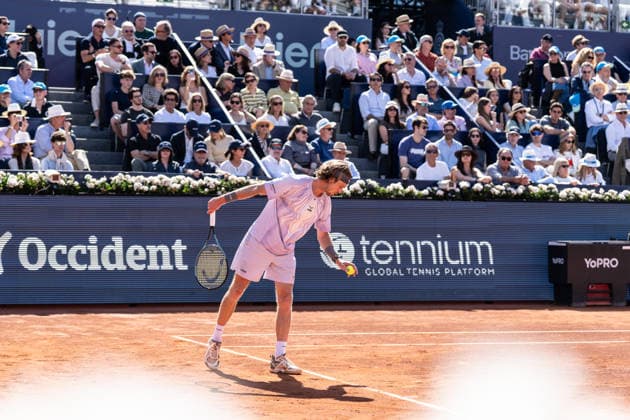 April 19, 2026, Barcelona, Spain: Andrey Rublev ( RUS ) seen in action against Arthur Fils ( FRA ) (Not in picture) during the final of the 2026 Barcelona Open Banc Sabadell. Final of the Barcelona Open Banc Sabadell tennis tournament between Arthur Fils (FRA) and Andrey Rublev (RUS), winning Arthur Fils 6-2 and 7-6 Barcelona Spain - ZUMAs197 20260419_aaa_s197_039 Copyright: xRicardxNovellax