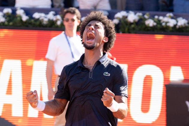 April 19, 2026, Barcelona, Spain: Arthur Fils (FRA) celebrates a score during the final of the 2026 Barcelona Open Banc Sabadell with Andrey Rublev (RUS) (Not seen). Final of the Barcelona Open Banc Sabadell tennis tournament between Arthur Fils (FRA) and Andrey Rublev (RUS), winning Arthur Fils 6-2 and 7-6 Final Of The Barcelona Open Banc Sabadell Tennis Tournament In Barcelona, Spain - 19 Apr 2026  - ZUMAs197 20260419_aaa_s197_043 Copyright: xRicardxNovellax