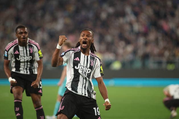 CALCIO - Serie A - Juventus FC vs Bologna FC Khephren Thuram of Juventus FC celebrating after a goal during the Italian Serie A, football match between Juventus FC and Bologna FC on 19 April 2026, at Allianz Stadium Turin, Italy. Photo Nderim Kaceli Turin Italy  Copyright: xIPAxSport ABACAx