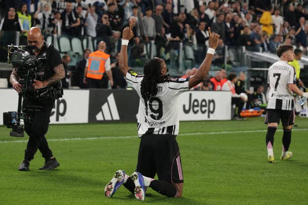 CALCIO - Serie A - Juventus FC vs Bologna FC Kephren Thuram (Juventus FC) celebrates during Juventus FC vs Bologna FC, Italian soccer Serie A match in Turin, Italy, April 19 2026 Turin Italy  Copyright: xIPAxSport ABACAx