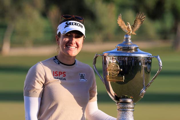 April 19, 2026, Tarzana, California, USA: Hannah Green poses with the Championship trophy after winning the Final Round of the 2026 JM Eagle Championship Los Angeles at the Caballero Country Club in Tarzana, California on Sunday April 19, 2026. JAVIER ROJAS PI Hannah Green Wins The 2026 JM Eagle Championship  - ZUMAp124 20260419_zaa_p124_039 Copyright: xJavierxRojasx