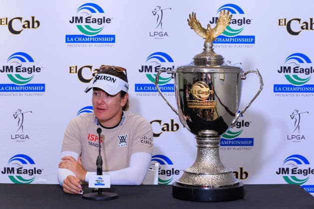 April 19, 2026, Tarzana, California, USA: Hannah Green during a press conference, PK, Pressekonferenz after winning the 2026 JM Eagle Championship Los Angeles at the Caballero Country Club in Tarzana, California on Sunday April 19, 2026. JAVIER ROJAS PI Tarzana USA - ZUMAp124 20260419_zaa_p124_050 Copyright: xJavierxRojasx