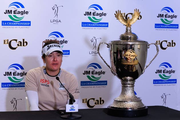 April 19, 2026, Tarzana, California, USA: Hannah Green during a press conference, PK, Pressekonferenz after winning the 2026 JM Eagle Championship Los Angeles at the Caballero Country Club in Tarzana, California on Sunday April 19, 2026. JAVIER ROJAS PI JM Eagle Championship - Press Conference  - ZUMAp124 20260419_zaa_p124_047 Copyright: xJavierxRojasx