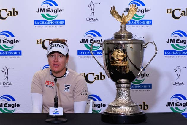 April 19, 2026, Tarzana, California, USA: Hannah Green during a press conference, PK, Pressekonferenz after winning the 2026 JM Eagle Championship Los Angeles at the Caballero Country Club in Tarzana, California on Sunday April 19, 2026. JAVIER ROJAS PI JM Eagle Championship - Press Conference  - ZUMAp124 20260419_zaa_p124_048 Copyright: xJavierxRojasx