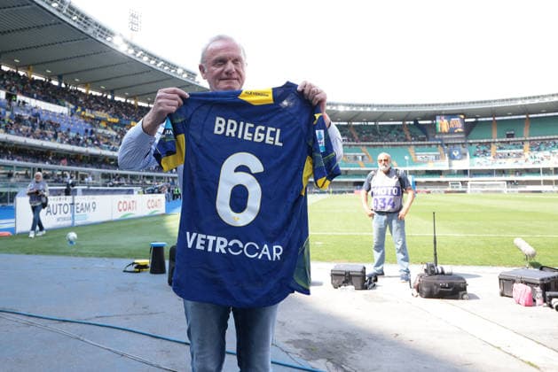 April 19, 2026, Verona, Italy: Hans-Peter Briegel, former Hellas Verona footballer and German coach during the Italian Serie A soccer match Hellas Verona vs AC Milan at Marcantonio Bentegodi Stadium..Final score Hellas Verona 0: 1 AC Milan A Soccer Match Hellas Verona Vs AC Milan At Marcantonio Bentegodi Stadium  - ZUMAs197 20260419_aaa_s197_211 Copyright: xEmanuelexPennacchiox