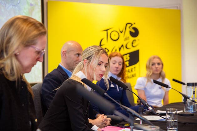 Tour de France 2027 Grand Depart Route Reveal Picture by Charlie Forgham-Bailey SWpix.com - 20 04 2026 - Cycling - Tour de France Femmes avec Zwift 2027 Grand Depart Route Reveal - press conference, PK, Pressekonferenz - Glaziers Hall, London, England - Tour de France Femmes avec Zwift Race Director Marion Rousse Copyright: x xSWpix.comx(t axPhotographyxHubxLtd)xCharliexForgham-Bailey SWpix.comx SWP-3030-12945