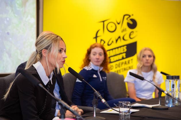 Tour de France 2027 Grand Depart Route Reveal Picture by Charlie Forgham-Bailey SWpix.com - 20 04 2026 - Cycling - Tour de France Femmes avec Zwift 2027 Grand Depart Route Reveal - press conference, PK, Pressekonferenz - Glaziers Hall, London, England - Tour de France Femmes avec Zwift Race Director Marion Rousse Copyright: x xSWpix.comx(t axPhotographyxHubxLtd)xCharliexForgham-Bailey SWpix.comx SWP-3030-12946