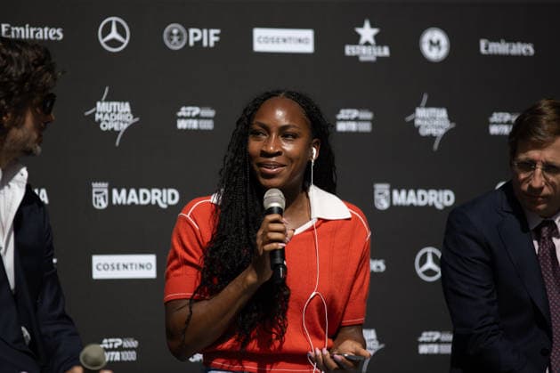 Presentation of the Mutua Madrid Open 2026 in Madrid, Spain - 20 Apr 2026 Cori Dionne Coco Gauff, American tennis player, speaks during the presentation of the Mutua Madrid Open 2026, which will be held from from April 20th to May 3rd at La Caja Mágica in Madrid. Madrid Spain Copyright: xDavidxCanalesx xSOPAxImagesx DCPresentacionMutuaMadrid260420-29