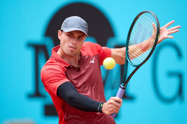 Mutua Madrid Open - Day One Christopher OÕConnell of Australia plays a backhand against Dino Prizmic of Croatia during the MenÕs Singles First Round Qualifying match on day one of the Mutua Madrid Open at Caja Magica on April 20, 2026, in Madrid, Spain. Madrid Caja Magica Madrid Spain RL_MMO2K26_000100 Copyright: xRicardoxLarreinax
