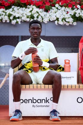 Mutua Madrid Open - Day One Moise Kouame of France looks on in the bench in the match against Patrick Kypson of United States during the MenÕs Singles First Round Qualifying match on day one of the Mutua Madrid Open at Caja Magica on April 20, 2026, in Madrid, Spain. Madrid Caja Magica Madrid Spain RL_MMO2K26_000118 Copyright: xRicardoxLarreinax