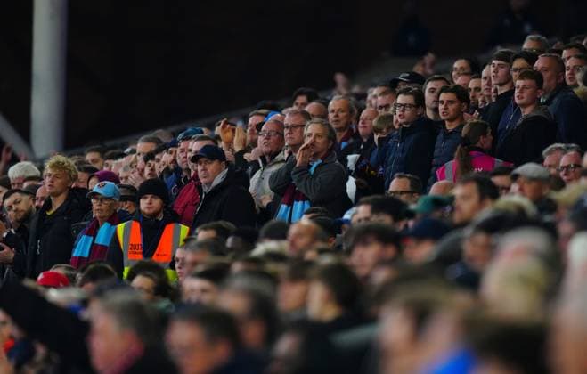West Ham fans look on Crystal Palace v West Ham United, Premier League, Football, Selhurst Park, London, UK - 20 Apr 2026London Selhurst Park United Kingdom EDITORIAL USE ONLY No use with unauthorised audio, video, data, fixture lists, club league logos or live services. Online in-match use limited to 120 images, no video emulation. No use in betting, games or single club league player publications. Copyright: xJavierxGarcia Shutterstockx 16837160v
