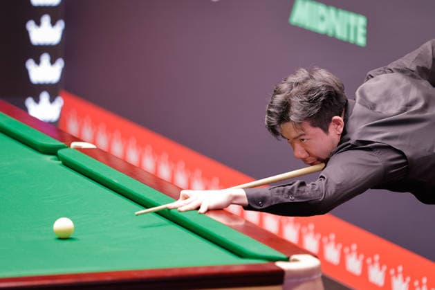 SHEFFIELD, ENGLAND - APRIL 20: Lei Peifan of China plays a shot in Round 1 match against Wu Yize of China on day 3 of Halo World Championship, WM, Weltmeisterschaft 2026 at Crucible Theatre on April 20, 2026 in Sheffield, England.  Copyright: xTaixChengzhex 111636143316