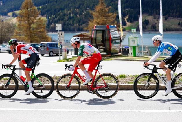 CYCLING - Tour of the Alps 2026 TELFS,AUSTRIA,21.APR.26 - CYCLING - Tour of the Alps, stage 2, Telfs - Martell. Image shows David Paumann (AUT TEAM AUSTRIA), Davide Bais (ITA TEAM POLTI VISITMALTA) and Emanuel Zangerle (AUT TEAM VORARLBERG).  GEPAxpictures xMarkoxVulic