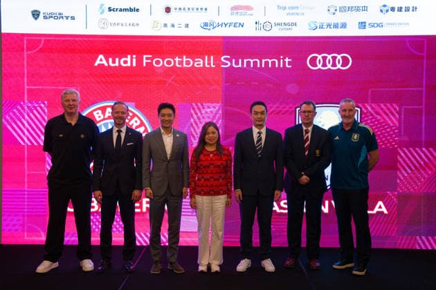 HONGKONG-SOCCER Guest on stage posing for a photo during a press conference, PK, Pressekonferenz on the Audi Football Summit 2026 in Hong Kong, April 21, 2026. NEXPHER Vernon Yuen HONG KONG