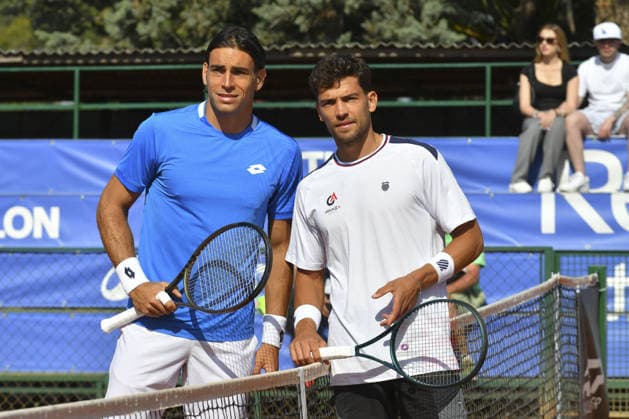 TENNIS - Internazionali di Tennis - ATP, Tennis Herren Roma Garden Open Enrico Dalla Valle (ITA) at left and Nikolas Sanchez Izquierdo (ESP) before their match - ATP Garden Open - Round of 32 on April 21, 2026 at Tennis Club Garden in Rome, Italy Rome Italy  Copyright: xIPAxSport ABACAx