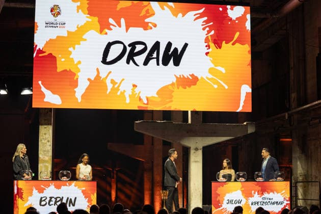 Germany FIBA World Cup Germany 2026 Group Draw and Hall of Fame Ceremony, Class of 2026, on 21 April in Berlin, Kraftwerk Draw with Stefan Kretzschmar, Lauren Jackson, Jilou, Brittney Elena, Matthias Killing Copyright: xSvenxHeidmannx
