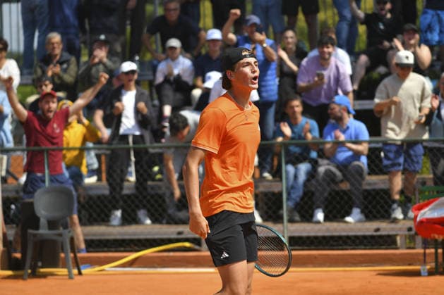 TENNIS - Internazionali di Tennis - ATP, Tennis Herren Roma Garden Open Jacopo Vasami (ITA) celebrates the victory at the end of the match against Frederico Ferreira Silva (PRT) - ATP Garden Open - Round of 32 on April 21, 2026 at Tennis Club Garden in Rome, Italy Rome Italy  Copyright: xIPAxSport ABACAx
