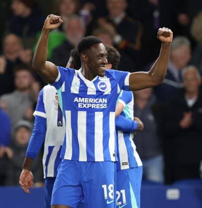 Premier League - Brighton & Hove Albion FC and Chelsea FC BRIGHTON, ENGLAND, APRIL 21: GOAL 3-0, Danny Welbeck of Brighton & Hove Albion goal celebration after scoring a goal top put Brighton & Hove Albion 3-0 ahead during the Premier League match between Brighton & Hove Albion FC v Chelsea FC at AMEX Community Stadium, Brighton, England, on April 21. (Photo by Daniel Weir) Brighton AMEX Community Stadium England Copyright: xDanielxWeir SportsxPressxPhotox Sportspressphoto_SPR134015