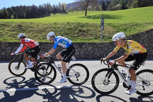 TOUR DES ALPES 2026 - UCI Cycling Race Tour of the Alps Pierre Teyssot MAXPPP ; TOUR DES ALPES 2026 - UCI Cycling Race Tour of the Alps. Laces, Italy on April 22, 2026. Stage 3, Laces - Arco (174,5 Km) Andrea D AMATO (ITA), Emanuel ZANGERLE (AUT), Ignazio CIREDDU (ITA) Pierre Teyssot Maxppp Laces Alto Adige Italy  Copyright: xMAXPPPxPierrexTeyssotx TEY61950 TEY61950