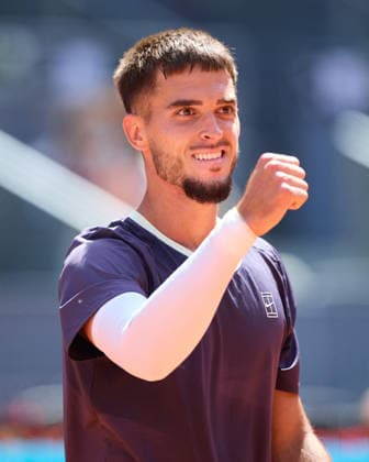 Mutua Madrid Open - Day Three Dino Prizmic of Croatia reacts after winning against Matteo Berrettini of Italy during the MenÕs Singles match on day three of the Mutua Madrid Open at Caja Magica on April 22, 2026, in Madrid, Spain. Madrid Caja Magica Madrid Spain RL_MMO2K26_000509 Copyright: xRicardoxLarreinax