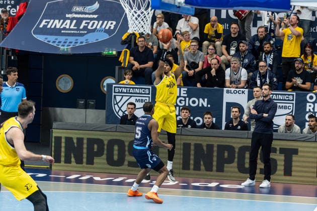 GER, ENBL VIMODROM Final 4, Semifinal 1, CSO Voluntari Dziki Warsaw 22 04 2026, Stadthalle, Weißenfels, GER, ENBL VIMODROM Final 4, Semifinal 1, CSO Voluntari Dziki Warsaw Rivaldo Soares Dziki Warsaw, 4 Â Photo Alexander Trienitz Weißenfels Stadthalle Sachsen Anhalt Germany