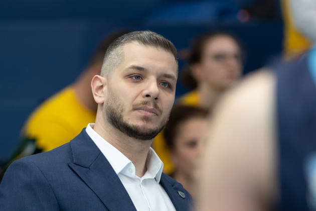Dan Mihai Ioan CSO, Head Coach , CSO Voluntari vs Dziki Warszawa, European North Basketball League, Final Four, Semifinal 2025 26, Romania, Poland, 22 04 2026 Weissenfels Stadthalle Sachsen Anhalt Germany