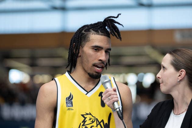 Tahlik Chavez Dzigi, 16 , Interview, CSO Voluntari vs Dziki Warszawa, European North Basketball League, Final Four, Semifinal 2025 26, Romania, Poland, 22 04 2026 Weissenfels Stadthalle Sachsen Anhalt Germany