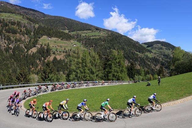 RECORD DATE NOT STATED 22nd April 2026; Arco, Italy; UCI Cycling, Tour of the Alps: RED BULL - BORA - HANSGROHE with leader Giulio PELLIZZARI (ITA) leads the peloton PierrexTeyssot