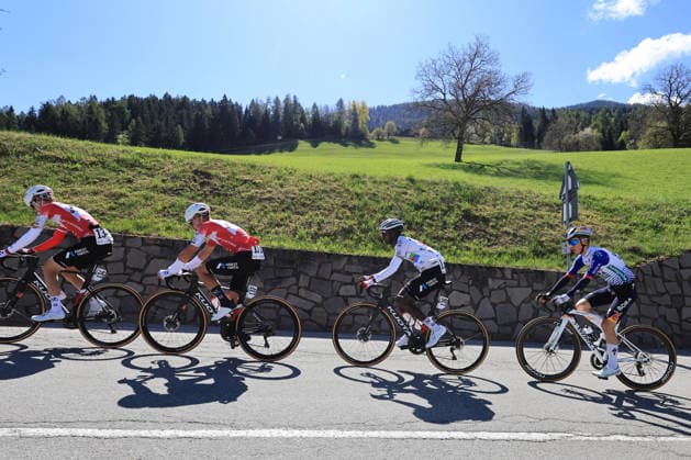 RECORD DATE NOT STATED 22nd April 2026; Arco, Italy; UCI Cycling, Tour of the Alps: Simone RACCANI (ITA), Federico IACOMONI (ITA), Zeray Nahom ARAYA (ERI) PierrexTeyssot