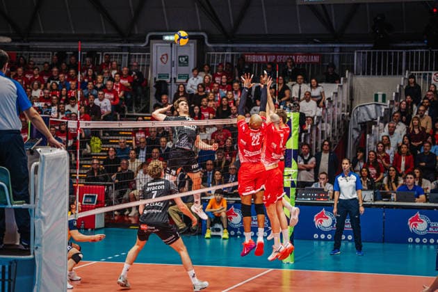 Volleyball Mens CEV Cup 2026 Final Gas Sales Bluenergy Piacenza vs SVG Lüneburg 21 04 2026 Ethan Champlin 20 SVG Lüneburg vs Piacenzas block of three
