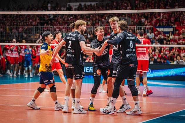 Volleyball Men CEV Cup 2026 Final Gas Sales Bluenergy Piacenza vs SVG Lüneburg 21 04 2026 The SVG Lüneburg team celebrates