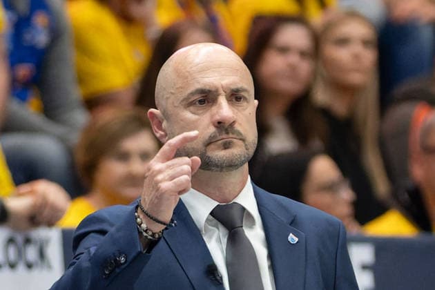 Milenko Bogicevic MBC, Head Coach , Syntainics MBC vs Manchester Basketball, European North Basketball League, Final Four, Semi-Final 2025 26, Germany England, 22 04 2026 Weissenfels Stadthalle Sachsen Anhalt Germany