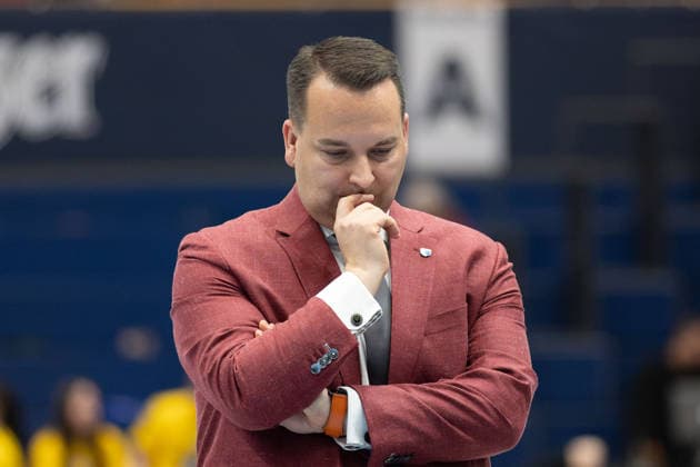 Martin Geissler MBC, Manager after the defeat in the game Syntainics MBC vs Manchester Basketball, European North Basketball League, Final Four, Semi-Final 2025 26, Germany England, 22 04 2026 Weissenfels Stadthalle Sachsen Anhalt Germany