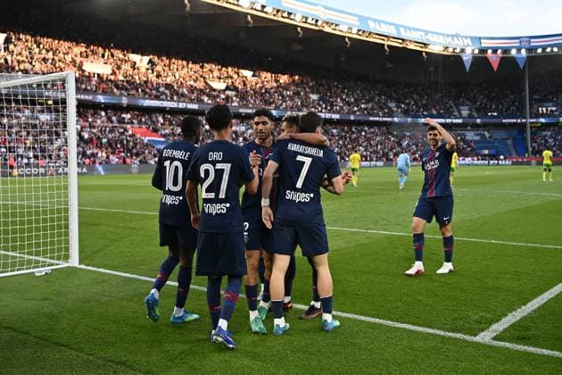 Khvicha Kvaratskhelia during the 26th matchday of the McDonald’s Ligue 1 between PSG and FC Nantes at the Parc des Princes on 22 April 2026. - 22 04 2026 - France Ile-de-France (region) Paris -  JulienxMattiax xLexPictorium LePictorium_0332210