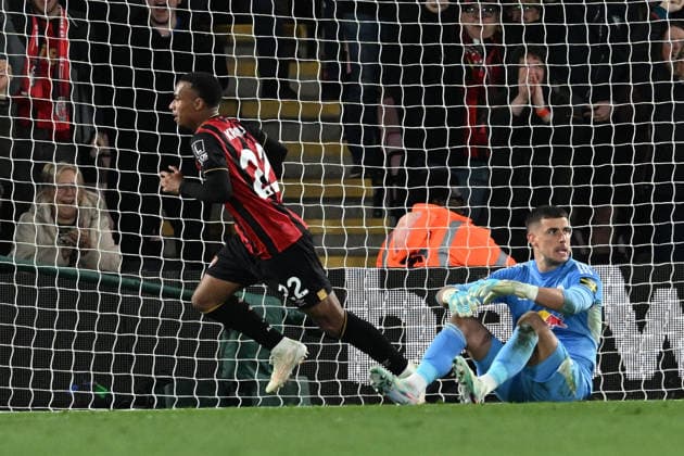Bournemouth v Leeds United, Premier League Goal 1-0 - Eli Junior Kroupi (22) of AFC Bournemouth celebrates scoring the opening goal during the Premier League match between Bournemouth and Leeds United at the Vitality Stadium, Bournemouth, UK on 22 April 2026. Bournemouth Vitality Stadium Dorset UK Editorial use only DataCo restrictions apply See www.football-dataco.com , Copyright: xGrahamxHuntx PSI-24147-0083