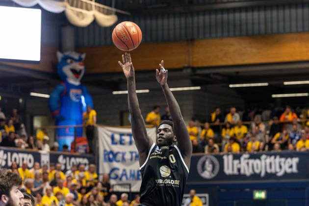 GER, ENBL VIMODROM Final 4, Semifinal 2, SYNTAINICS MBC Manchester Basketball 22 04 2026, Stadthalle, Weißenfels, GER, ENBL VIMODROM Final 4, Semifinal 2, SYNTAINICS MBC Manchester Basketball Khyri Thomas Syntainics MBC, 0 Â Photo Alexander Trienitz Weißenfels Stadthalle Sachsen Anhalt Germany