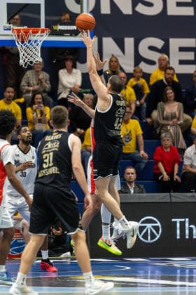 GER, ENBL VIMODROM Final 4, Semi-Final 2, SYNTAINICS MBC Manchester Basketball 22 04 2026, Stadthalle, Weißenfels, GER, ENBL VIMODROM Final 4, Semi-Final 2, SYNTAINICS MBC Manchester Basketball Nemanja Djurisic Syntainics MBC, 42 Â Photo Alexander Trienitz Weißenfels Stadthalle Sachsen Anhalt Germany