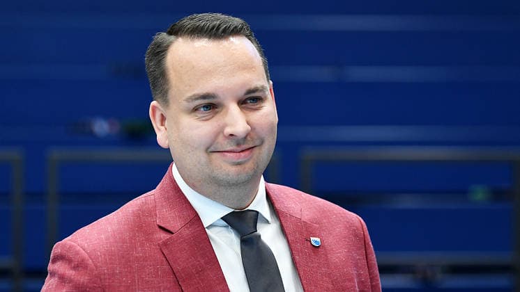 Basketball, ENBL VIMODROM Final Four 2026, semi-final, SYNTAINICS MBC Mitteldeutscher Basketball Club Weissenfels vs Manchester Basketball 22 04 2026 86 89 49 42 MBC Managing Director Martin Geissler at the game MBC Weißenfels vs Manchester Basketball 22 04 2026 Weißenfels Saxony Anhalt Germany Stadthalle Weißenfels